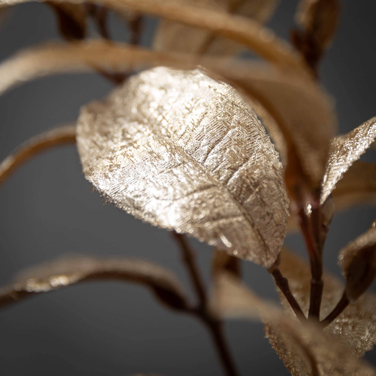 Champagne Metallic Leaf Spray – Elegant Faux Stem with Veined Texture (29″)