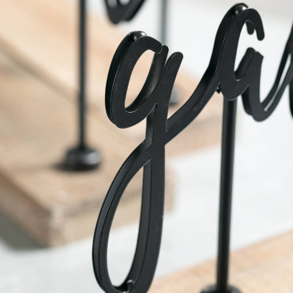 Sculpted Iron Word Signs on Fir Wood Base – “Blessed,” “Thankful,” or “Gather”