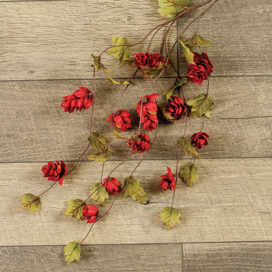 39″ Red Hops Greenery Stem – Realistic Faux Vine for Farmhouse & Holiday Décor
