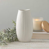 Textured White Ribbed Vase – Matte Ceramic Accent with Sculptural Detail