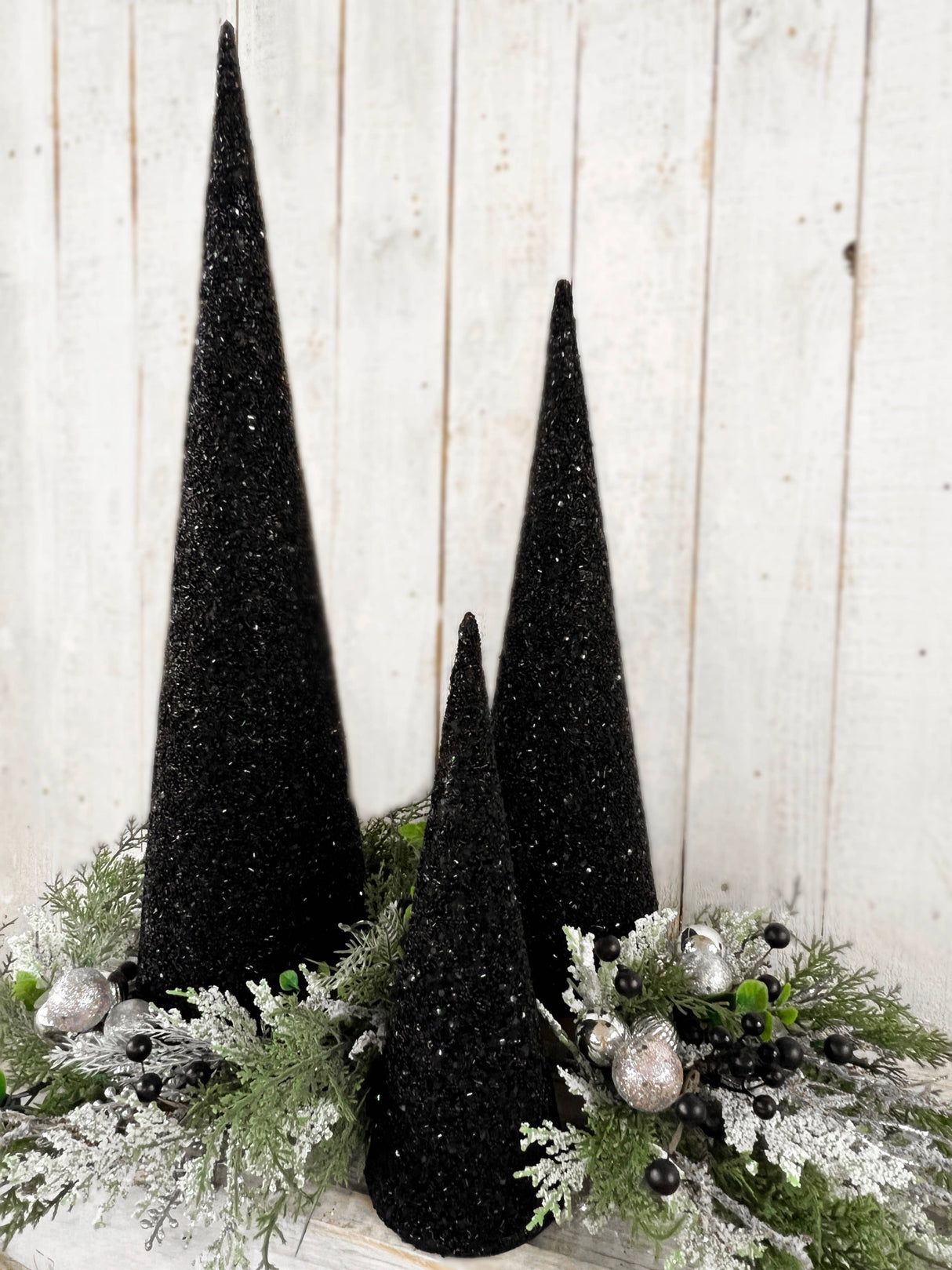 Black Glass Beads Cone Tree – 12" Modern Christmas Decor