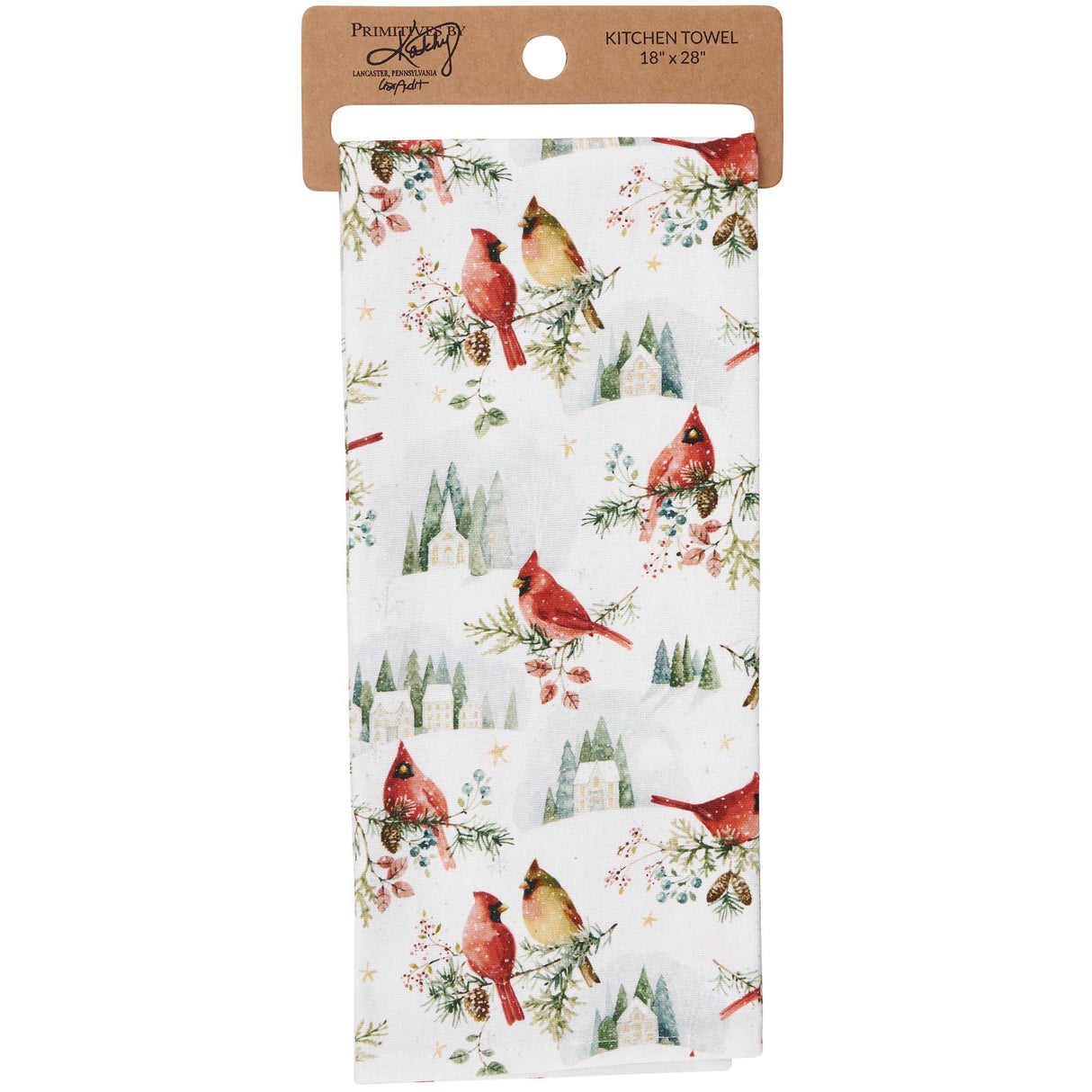 Winter Cardinals Watercolor Kitchen Towel – 18" x 28"