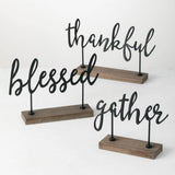 Sculpted Iron Word Signs on Fir Wood Base – “Blessed,” “Thankful,” or “Gather”