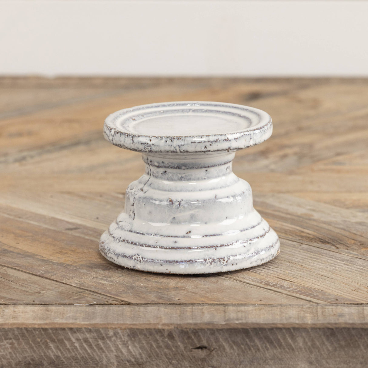 4″ Cream Pillar Candle Stand – Rustic Enamel Pedestal for Candles &amp; Seasonal Décor