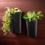 Embossed Black Wall Planter Set with Wood Handles