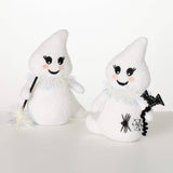 Festive Plush Ghost Pair – Halloween Figurines with Iridescent Accents & Weighted Bottoms
