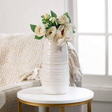 Ivory Glossed Vase – Crackled Ivory Ceramic with Subtle Ribbed Texture