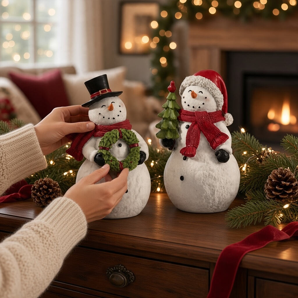 10.5" Flocked Playful Snowman Figurine